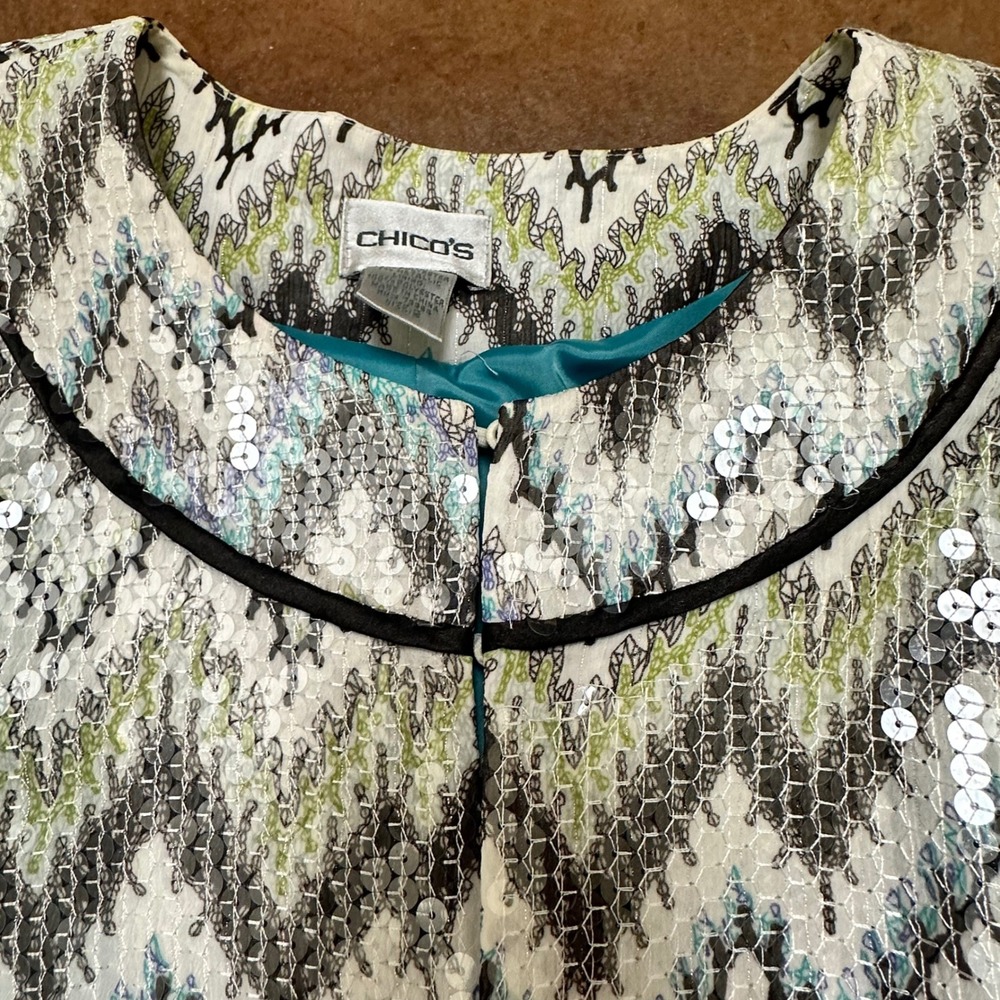 Chicos Sequin Embellished Chevron Pattern Long Sleeve Party Top‎ Size 2 - Picture 2 of 5